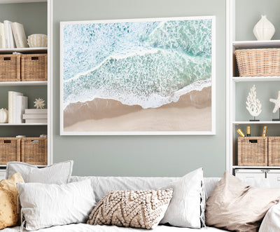 Coastal Wall Art, Aerial Beach Photography Print, Neutral Living Room Wall Decor | arrtopia