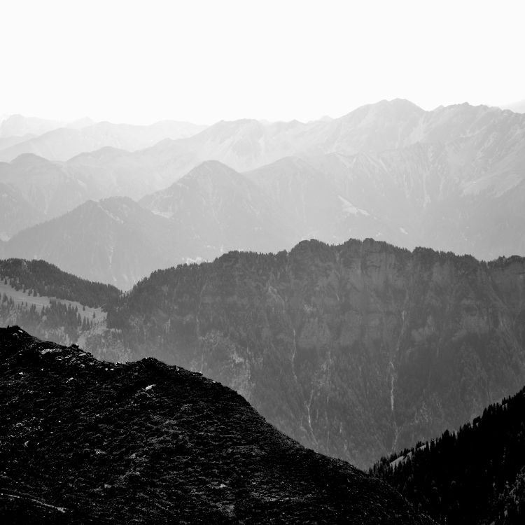 Black & White Foggy Mountains I Square