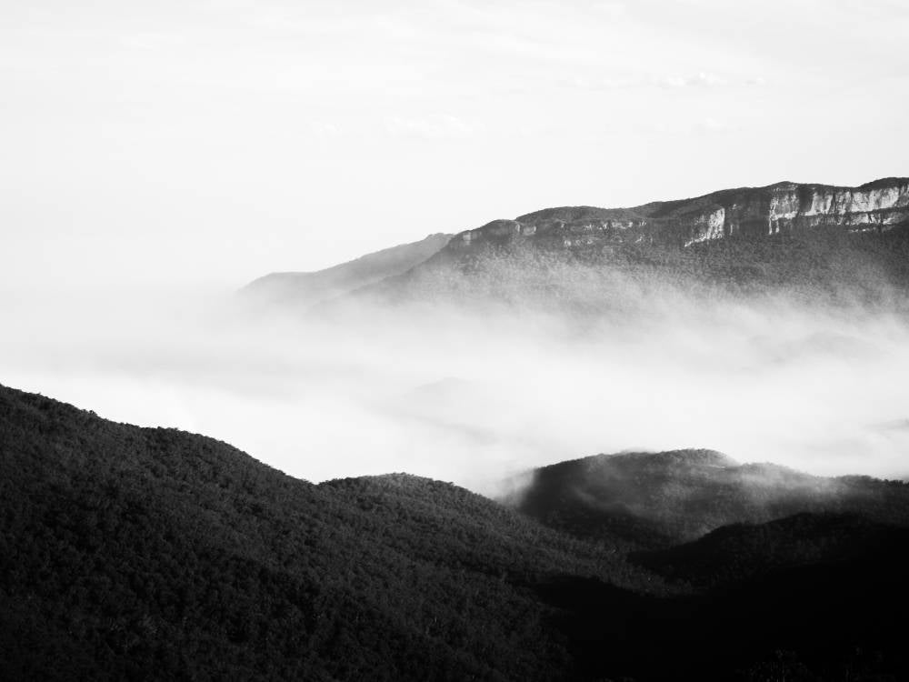 Black & White Foggy Mountains III - Set of 4