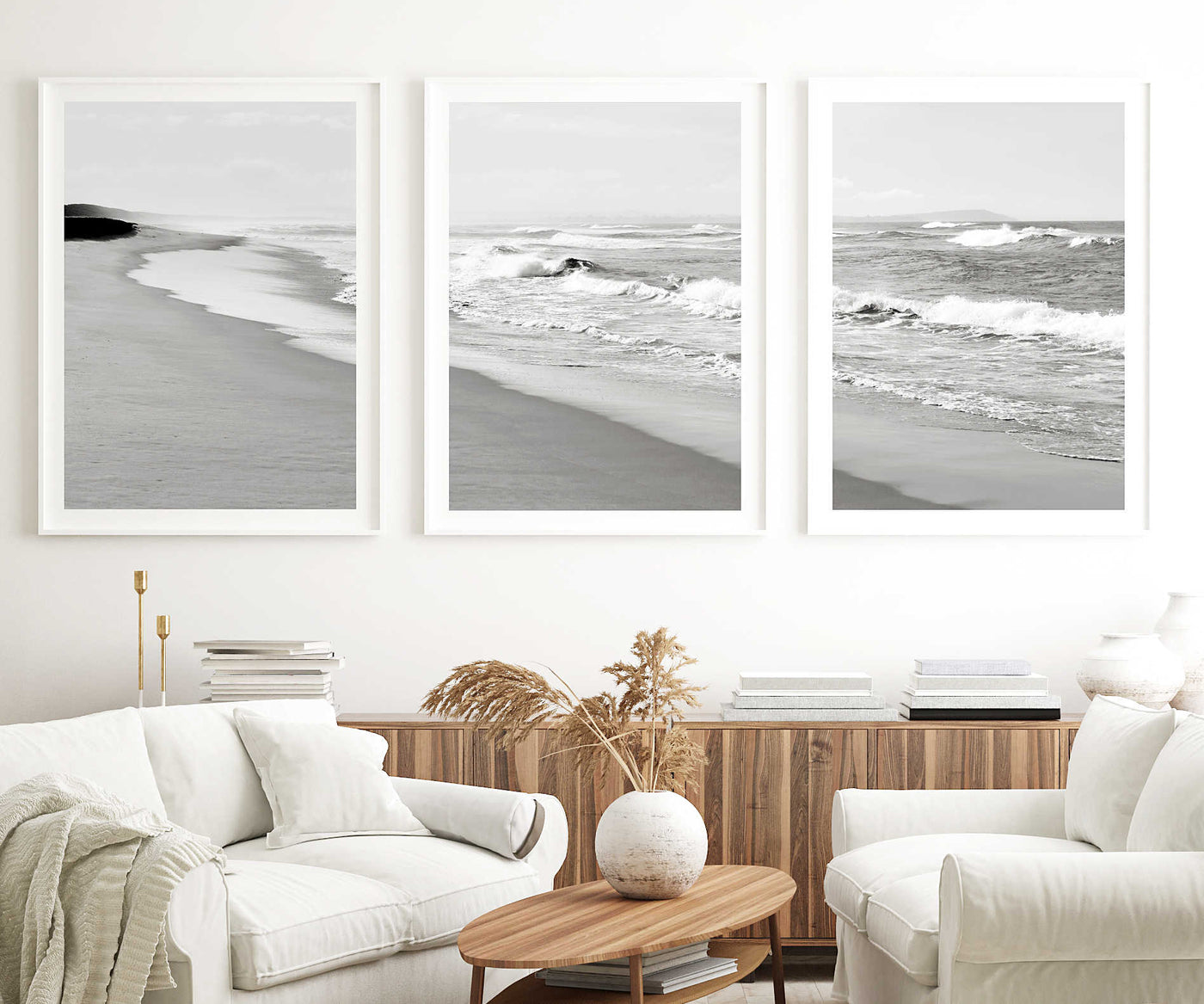 beach art prints set of 3, black & white coastal wall art | arrtopia