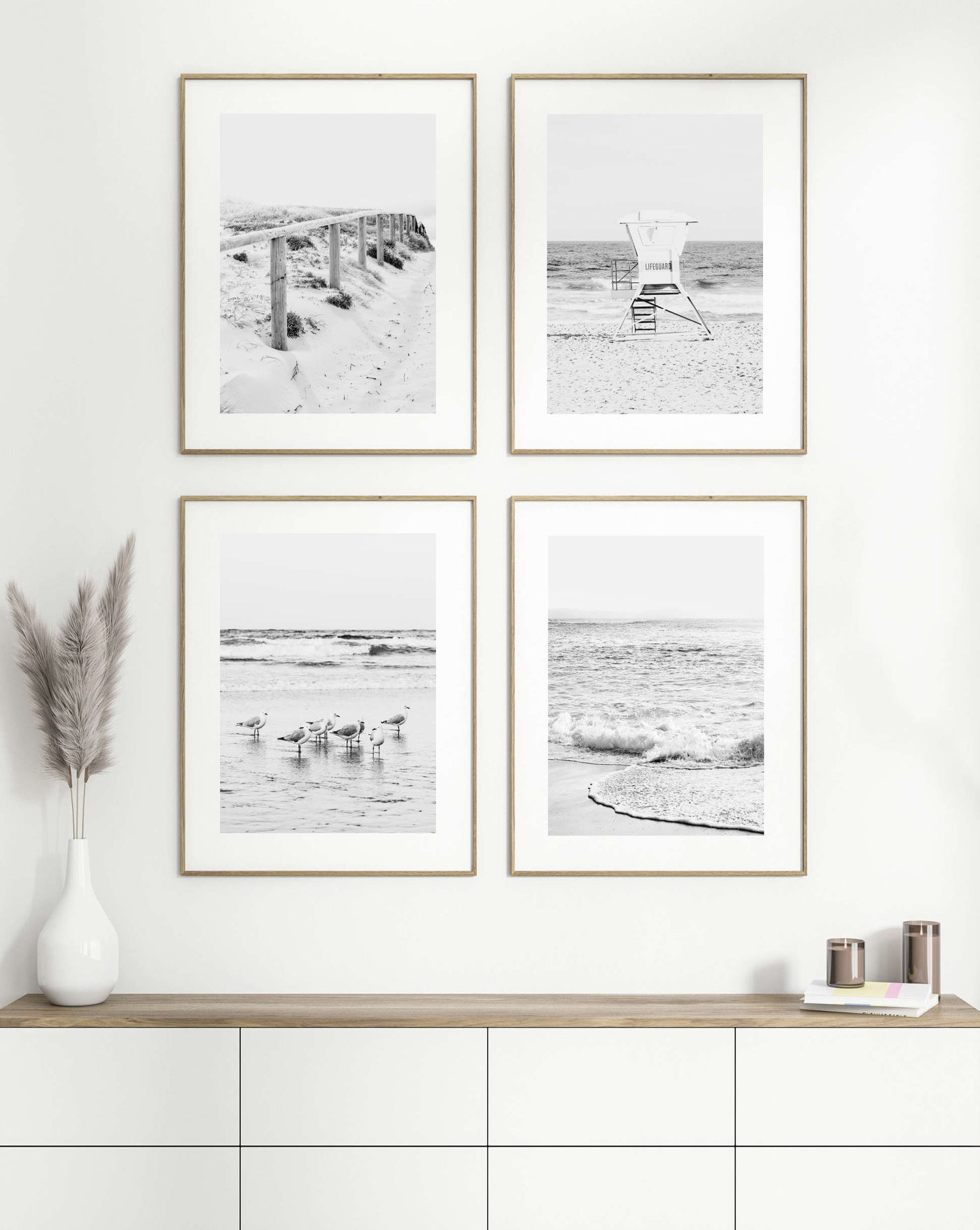 beach wall art, set of 4 prints, black & white coastal prints | arrtopia