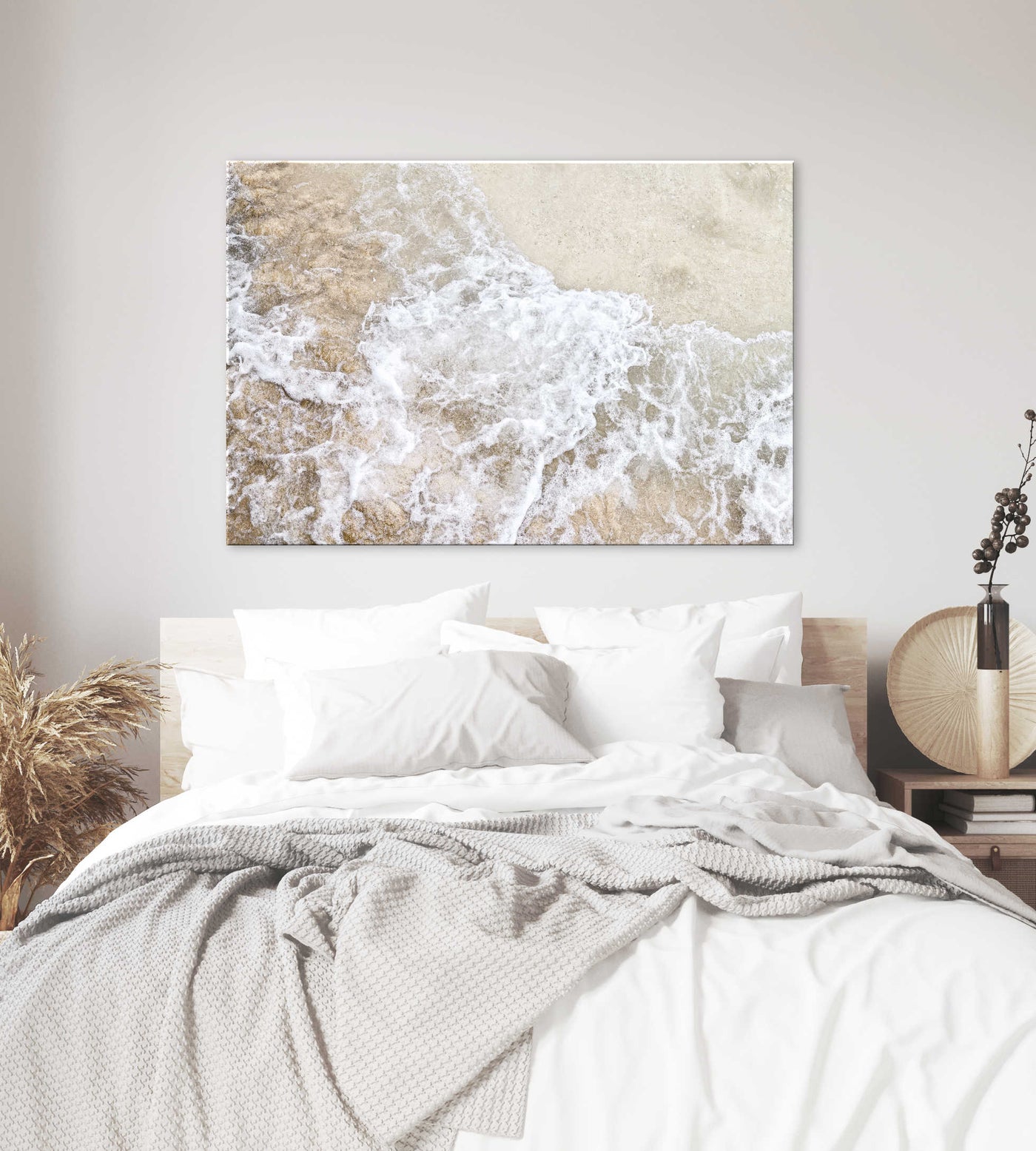 neutral beach print, extra large canvas wall art for bedroom | artopia