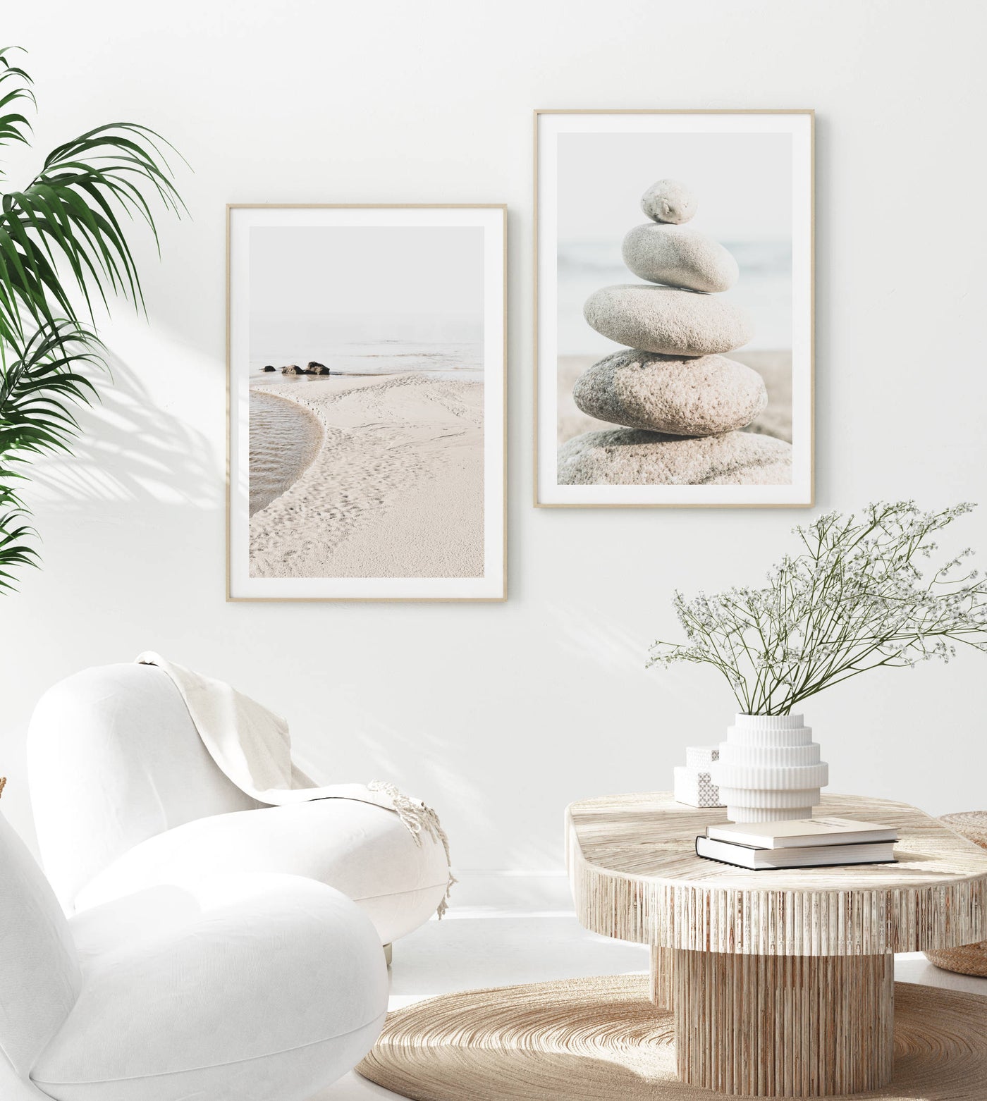 Lagoon View & Pebbles - Set of 2 | Coastal Wall Art Prints