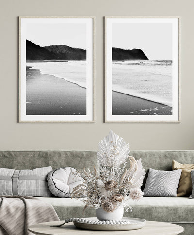 beach wall art set of 2 prints, black & white coastal art | arrtopia