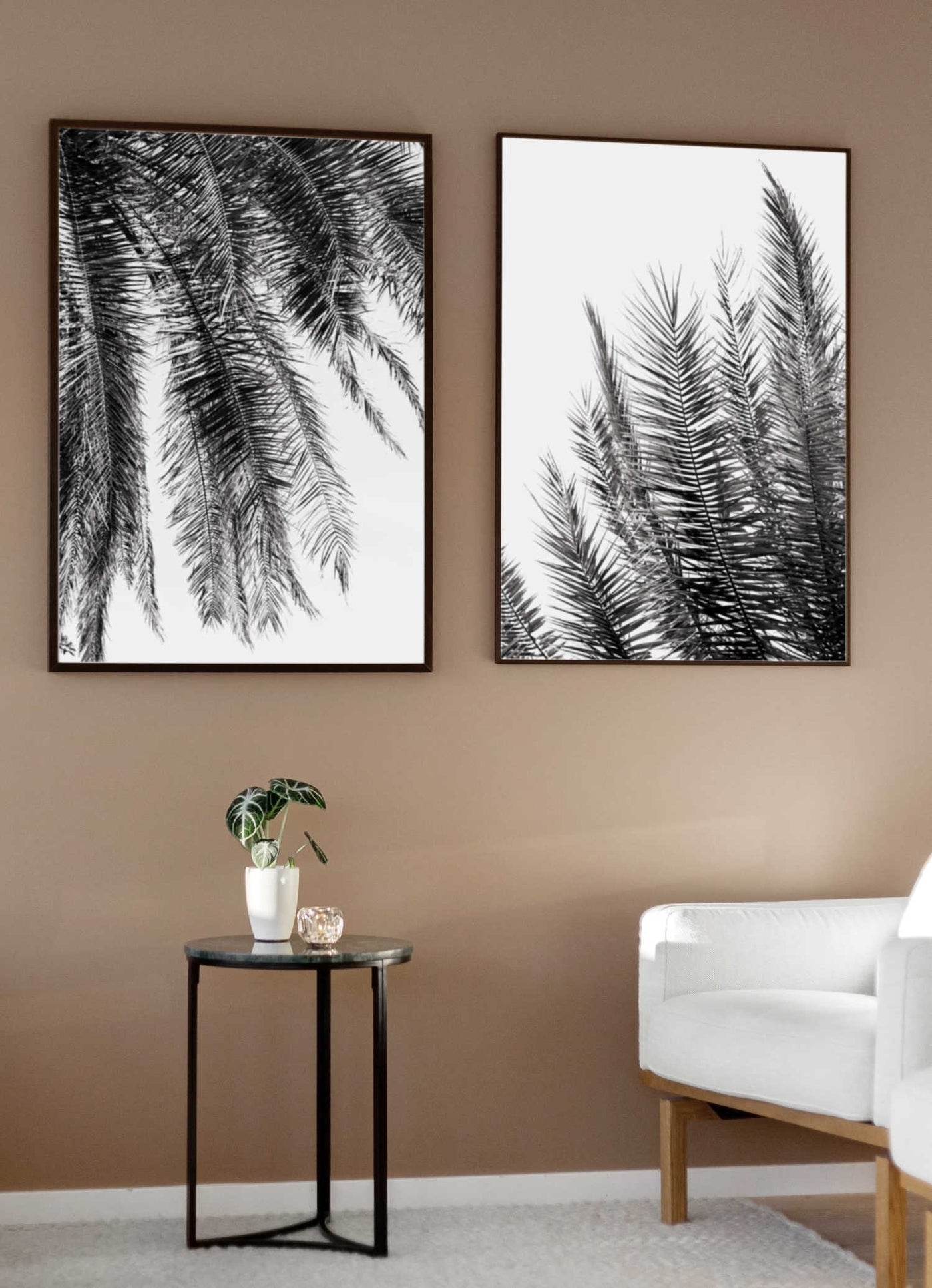 Black & White Palm Leaves Set of 2 | Palm Wall Art Prints