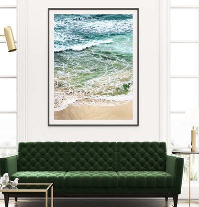 aerial beach print, oversized coastal wall art for living room | arrtopia