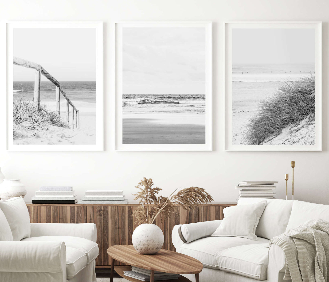 black & white beach scenery wall art set of 3 by arrtopia