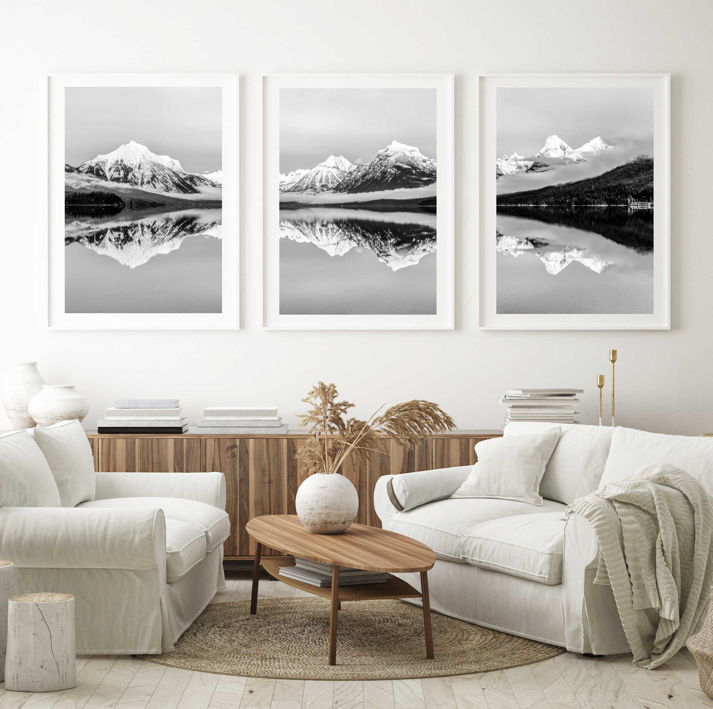 Black & White Mountail Wall Art Set of 3, Nature Art Set | arrtopia