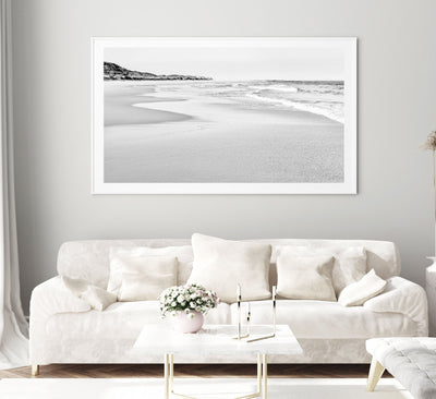 black & white beach art print, large coastal wall art | arrtopia