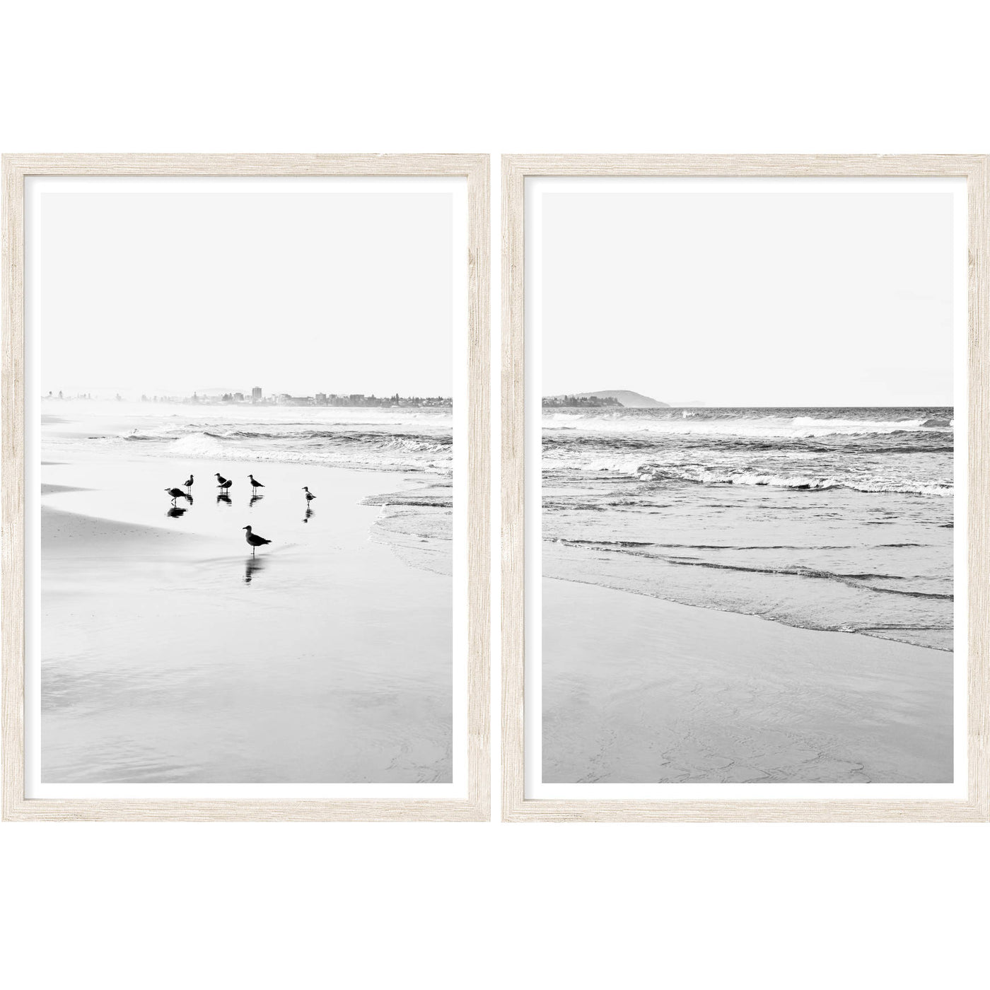 Black & White Pelican Beach - Set of 2 | Coastal Wall Art