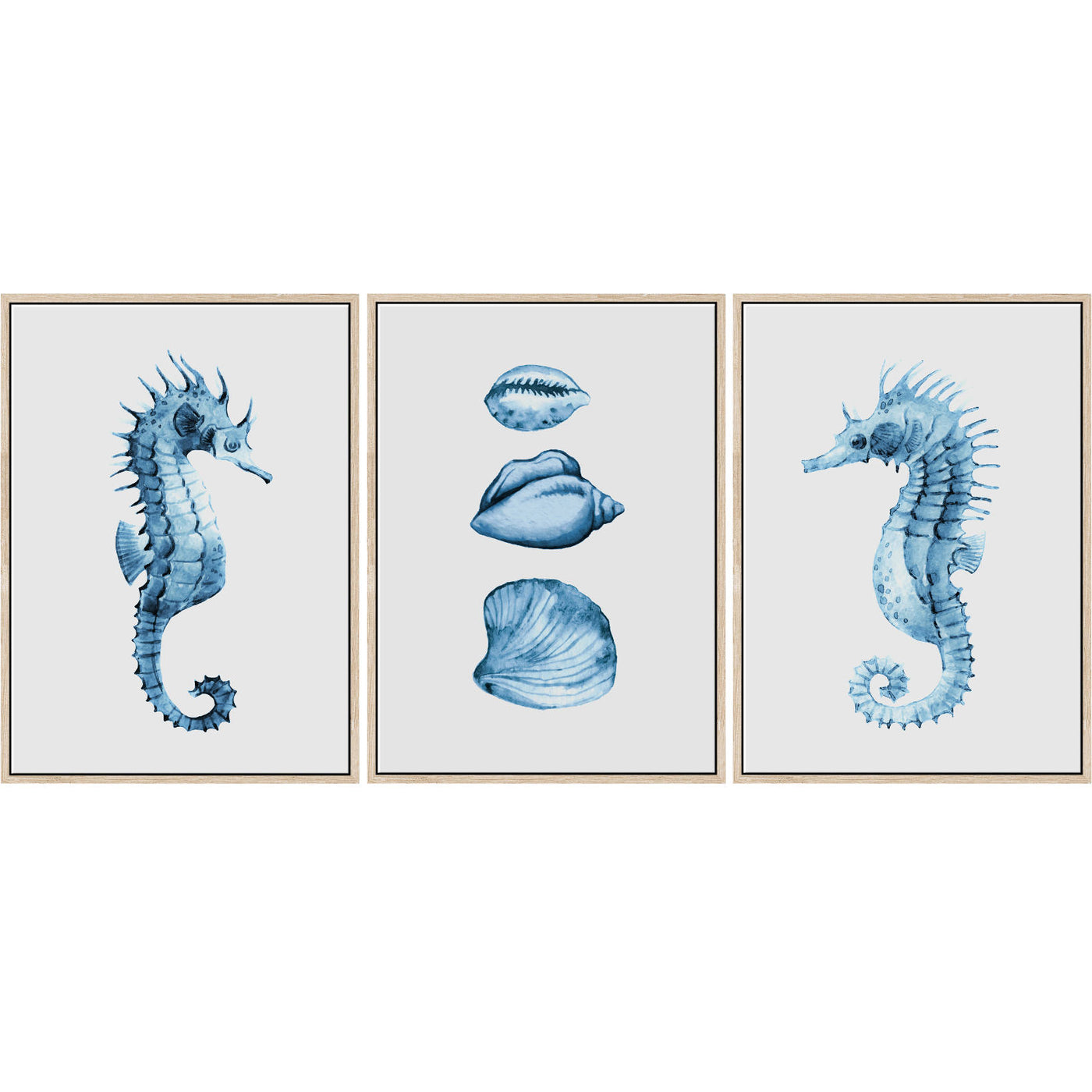 Seahorses & Seashells Set of 3 | Coastal Wall Art Prints
