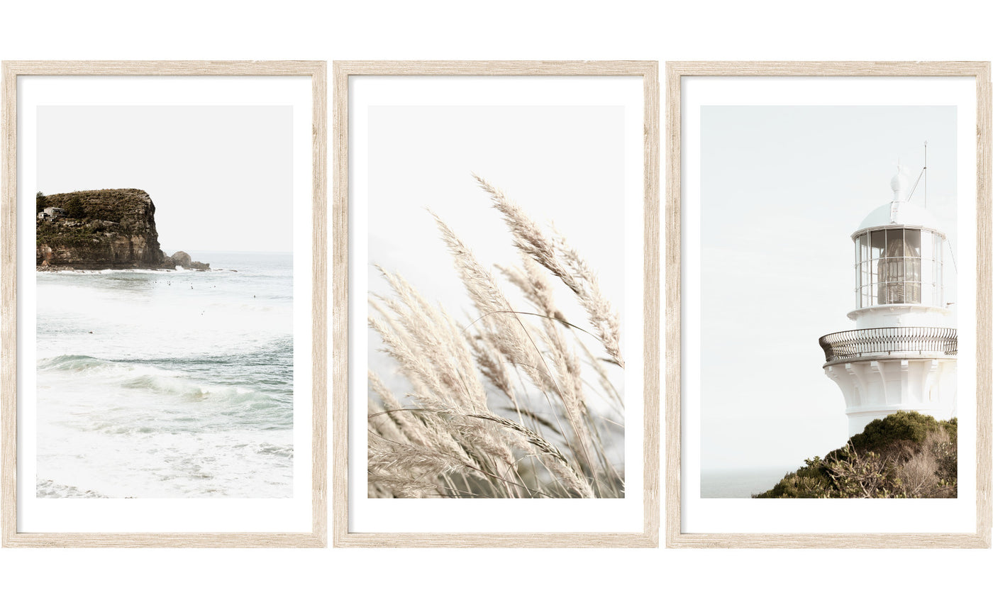Sugarloaf Point Lighthouse Set of 3 | coastal wall art prints