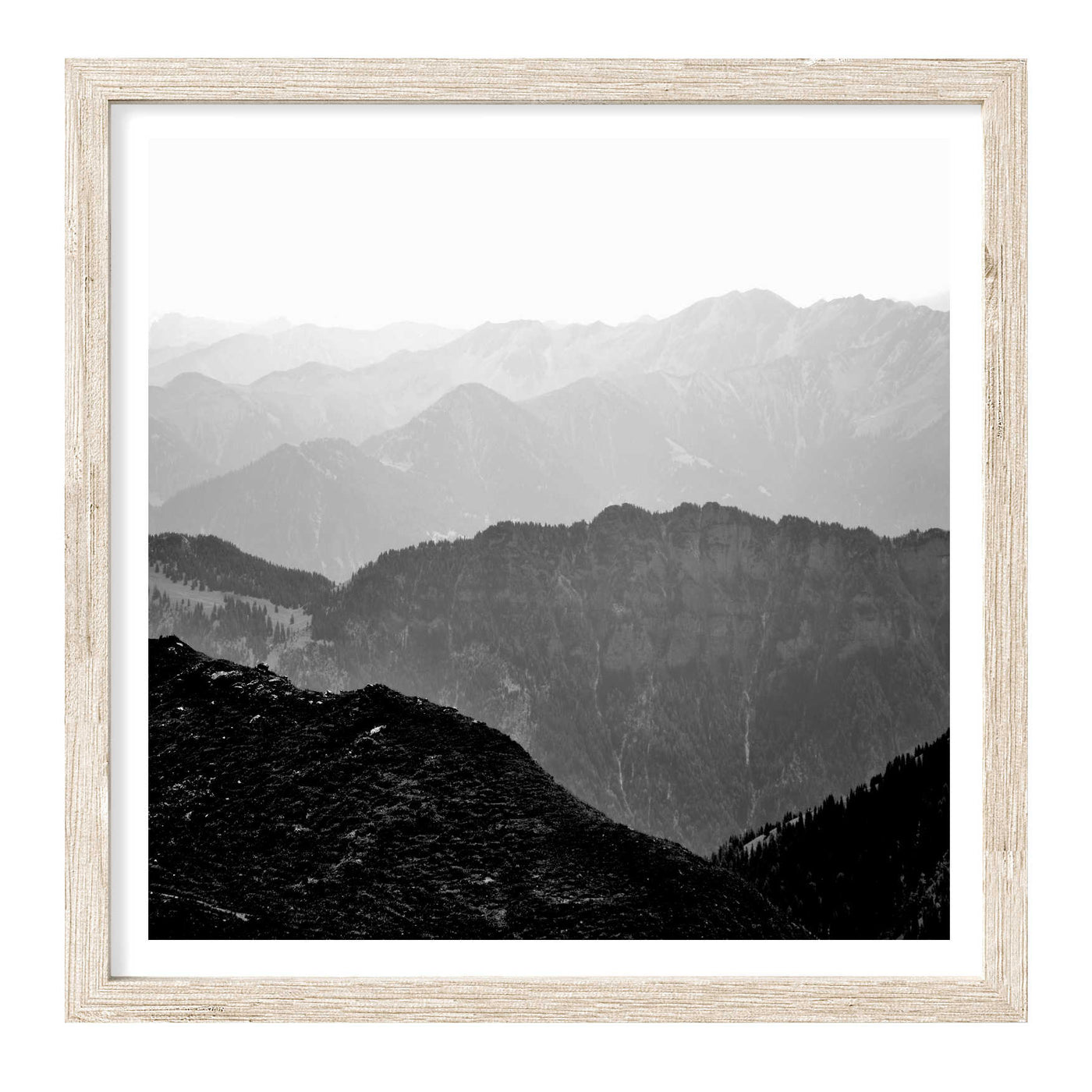 Black & White Foggy Mountains I Square | Nature Wall Art Print