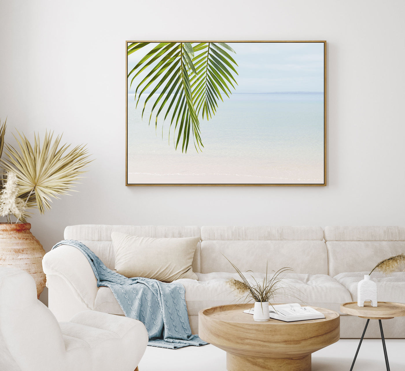 Shoreline Oasis | coastal wall art print |framed canvas print over a sofa