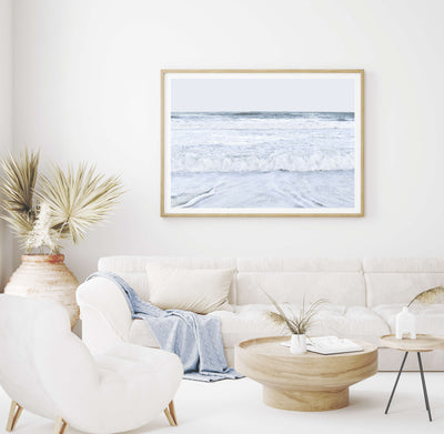 framed light blue beach picture, coastal wall art | arrtopia 