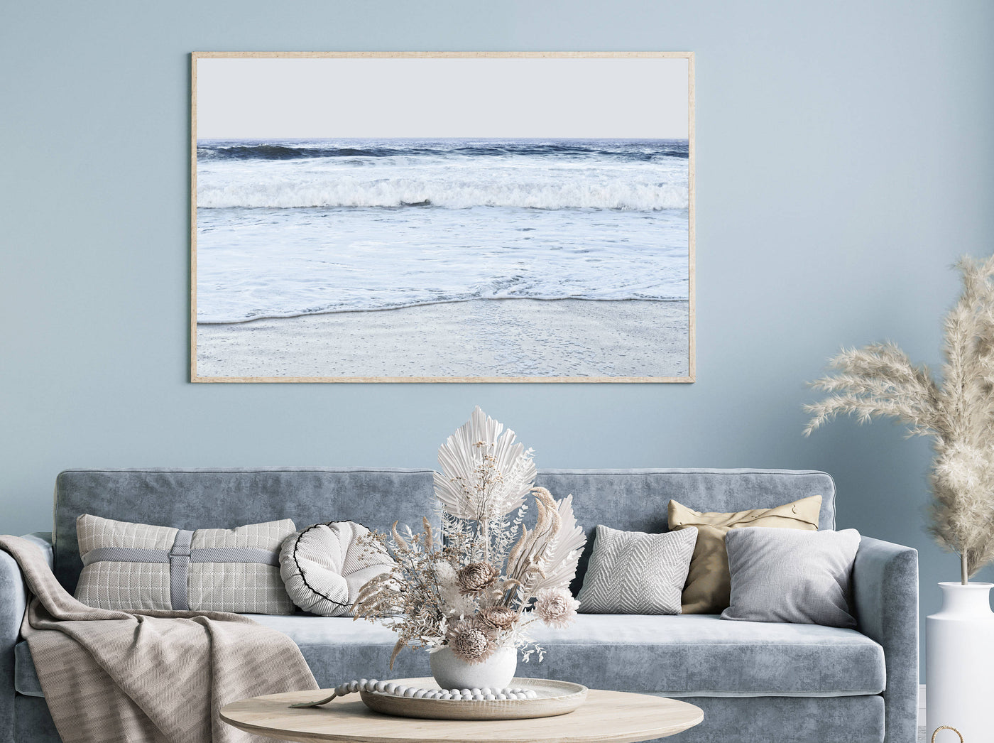 beach wall art, light blue coastal print for living room | arrtopia
