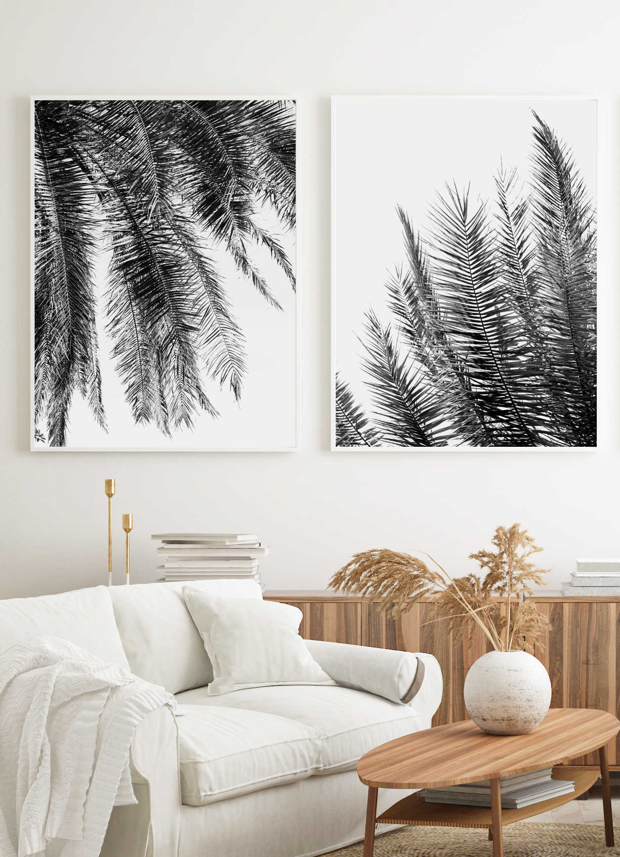 Black & White Palm Leaves Set of 2