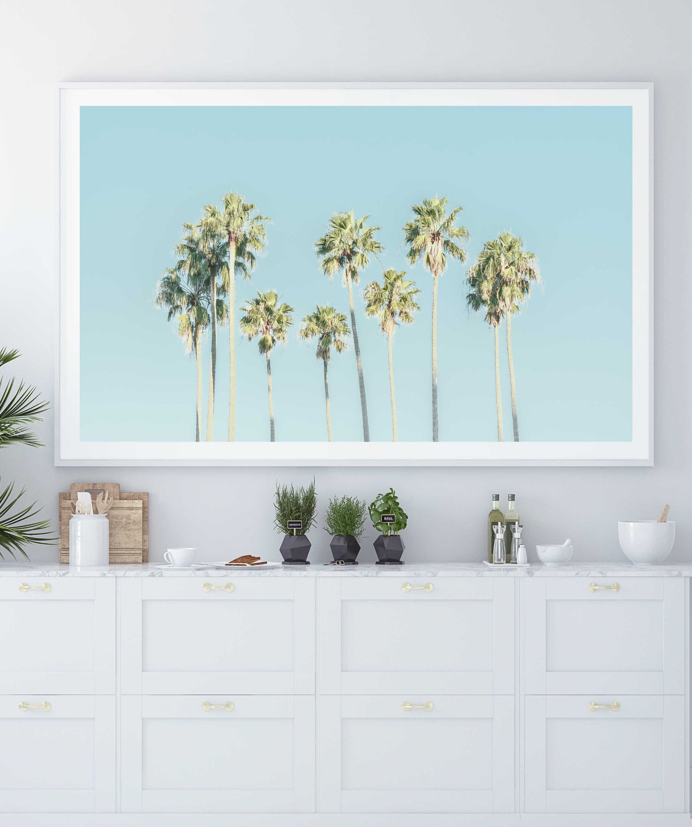 Blue Sky Palms III | Palm Wall Art Print