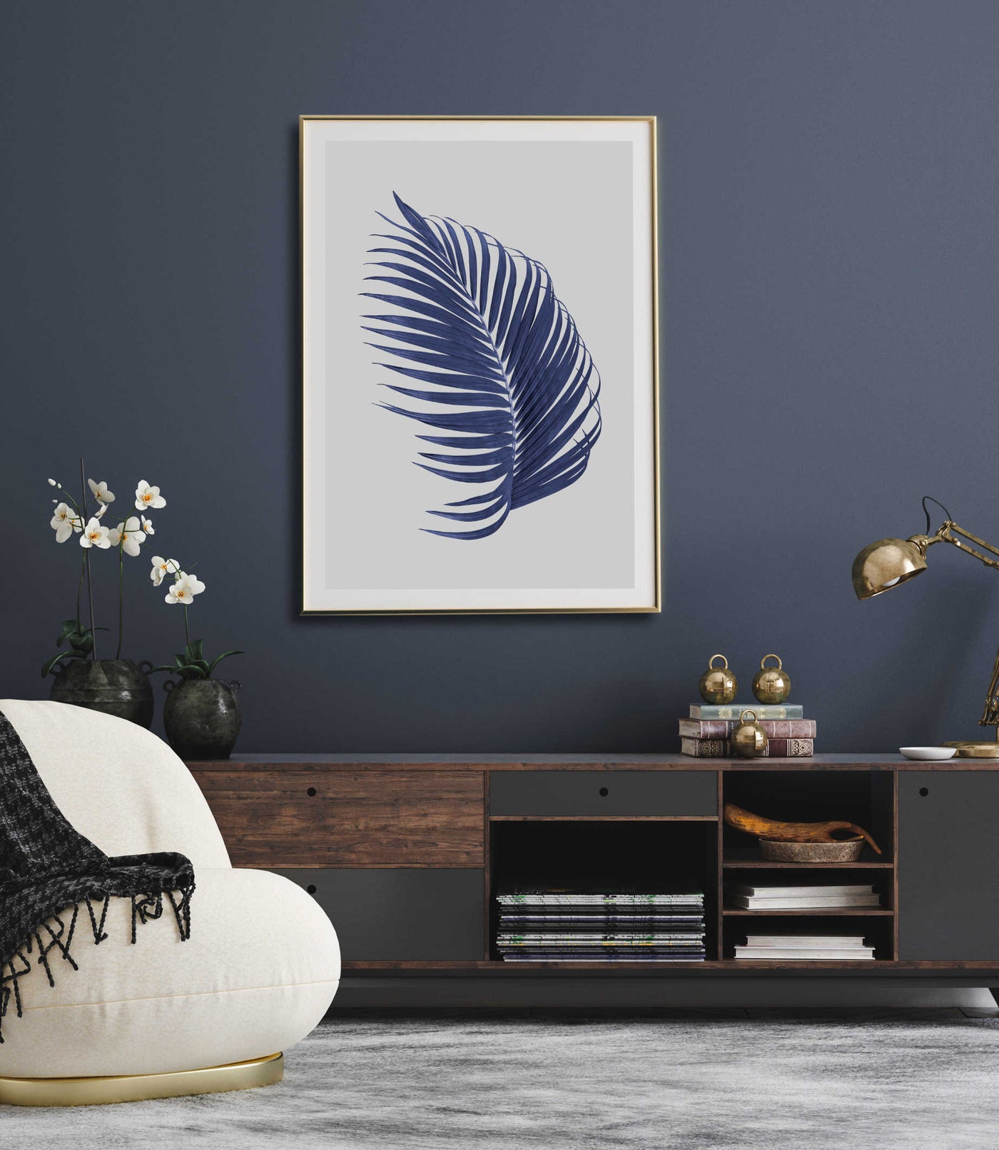 Blue Palm Leaf II | Botanical Wall Art Print