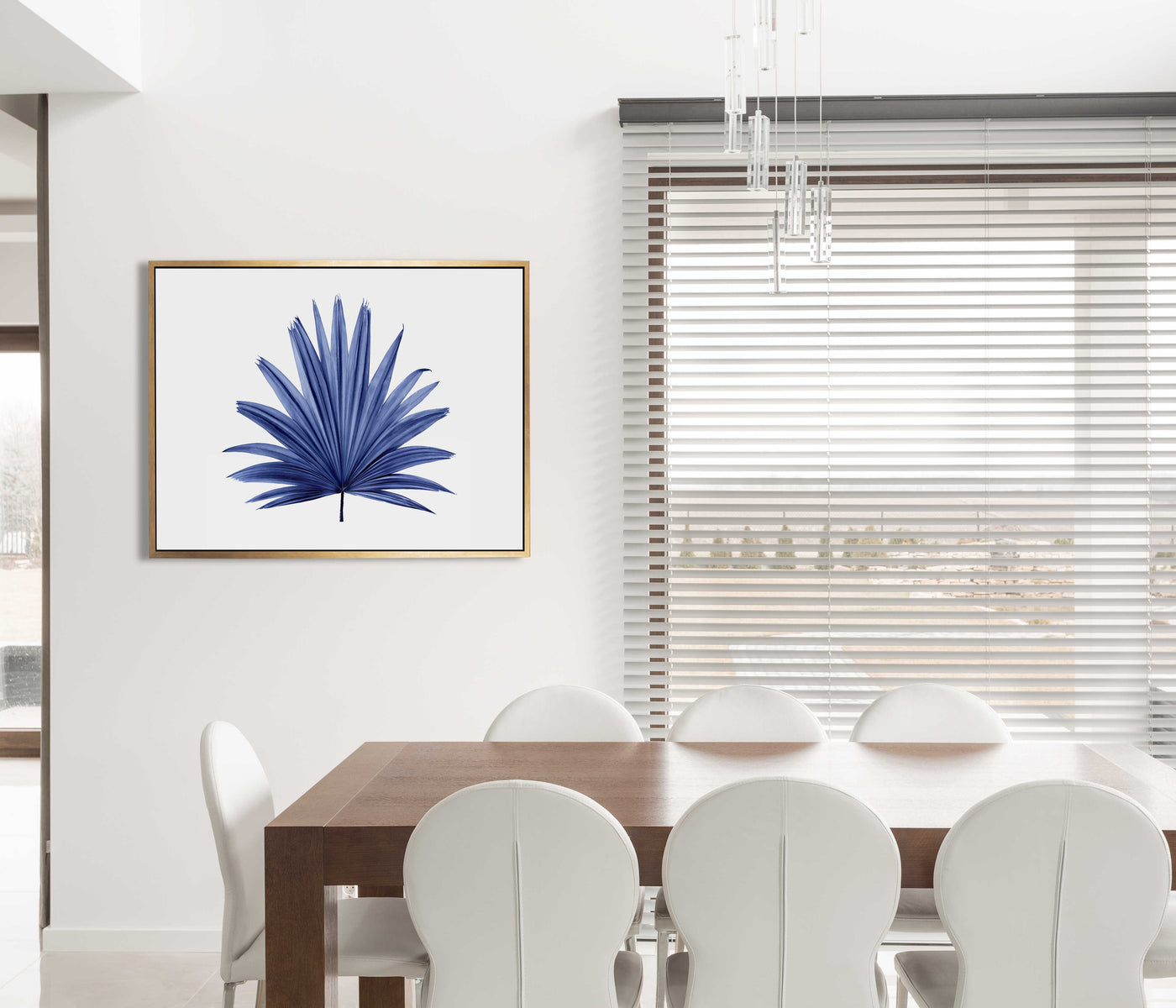 Blue Palm Leaf III | Palm Wall Art | Framed Canvas Print