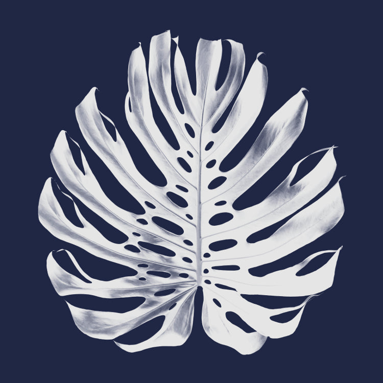 Navy Monstera Leaf Print | Botanical Wall Art