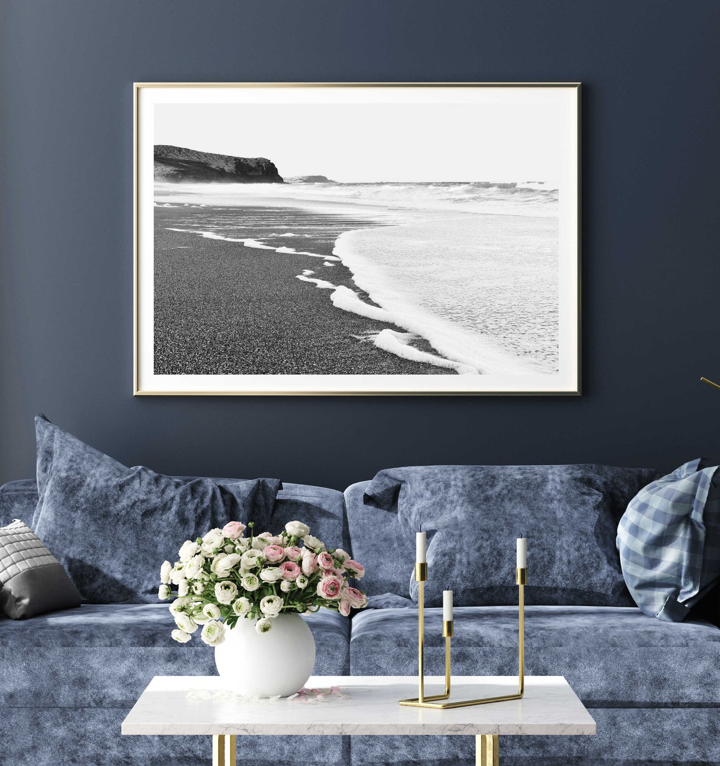 black & white beach art print, coastal artwork by arrtopia