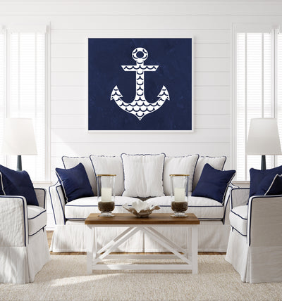 navy anchor wall art print, oversized nautical art, hamptons decor | arrtopia