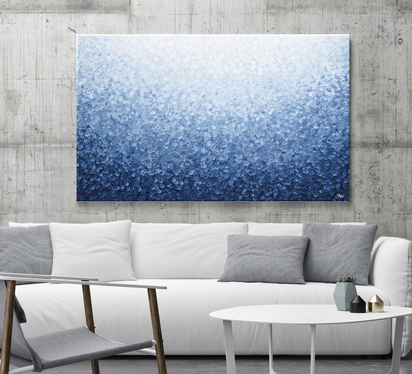 Abstract Wall Art, Contemporary Blue Dot Art Print, Ready-to-Hang Canvas, Extra Large Wall Decor | arrtopia