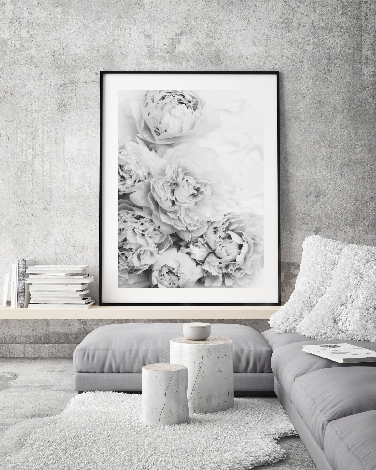 Floral Wall Art, Black & White Peony Print, Large Flower Wall Decor | arrtopia