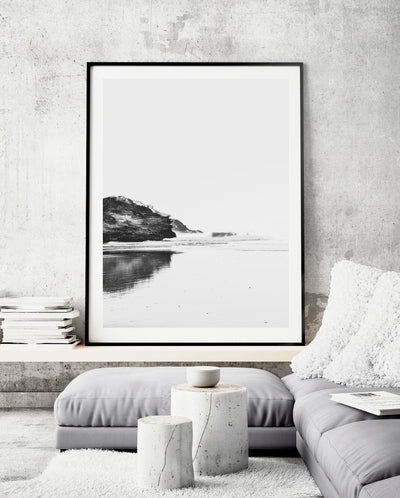 Black & White Coastal Landscape Wall Art, Beach Photography Print, Minimalist Wall Decor | arrtopia