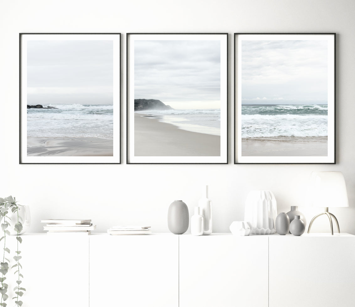 set of 3 coastal wall art, neutral beach prints | arrtopia