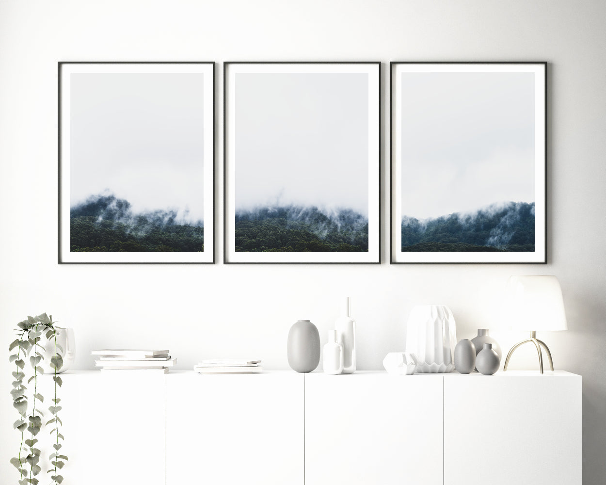 foggy forest set of 3 prints, nature wall art | arrtopia