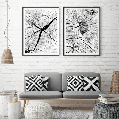 black and white tree ring art set, texture wall art | arrtopia