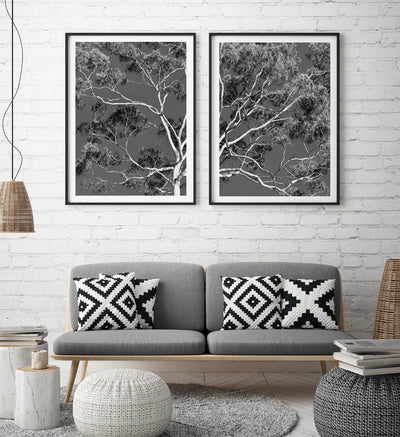 Black and White Eucalyptus Tree Set of 2