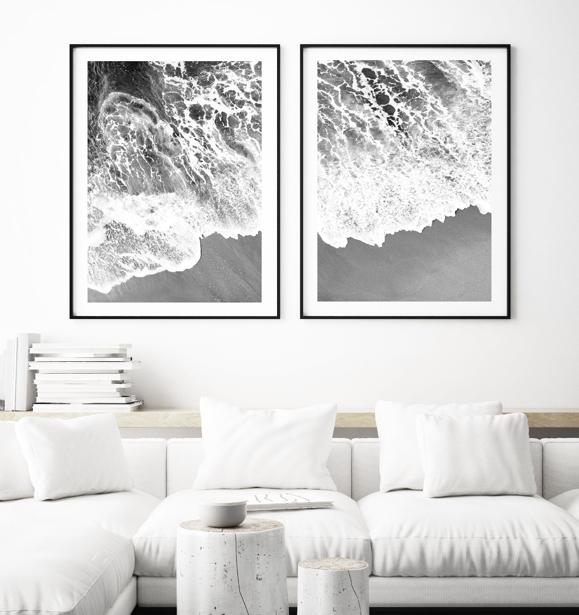 Black & White Coastal Wall Art, Aerial Beach Photography Print, Extra Large Wall Decor | arrtopia