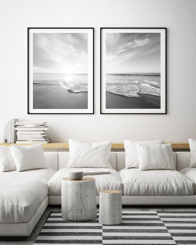 Black and White Coastal Wall Art Prints  for Contemporary Living Room Over Sofa 