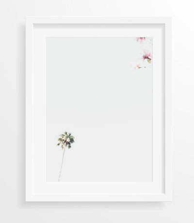 Pastel Coastal Wall Art, Palm Tree & Magnolia Bloom Photography Print, Extra Large Wall Decor | arrtopia