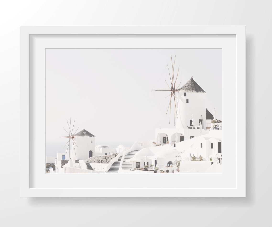 Greece Photography, Santorini Windmills Wall Art, Europe Print, Large Living Room Wall Decor | arrtopia