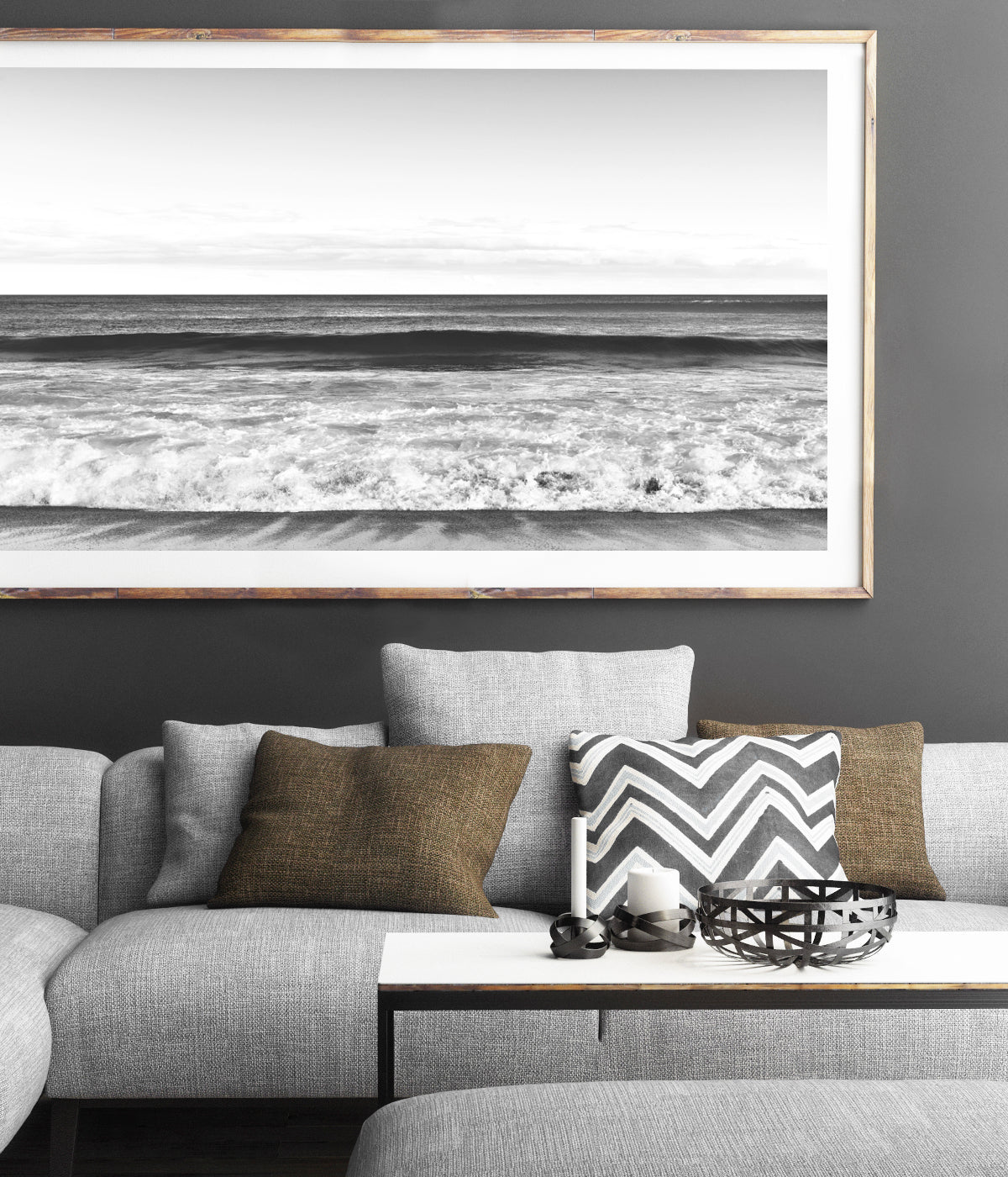 oversized black & white beach wall art print for living room by arrtopia