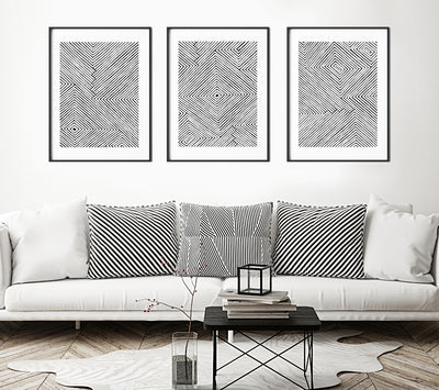 set of 3 prints, black & white wall art, geometric art prints | arrtopia