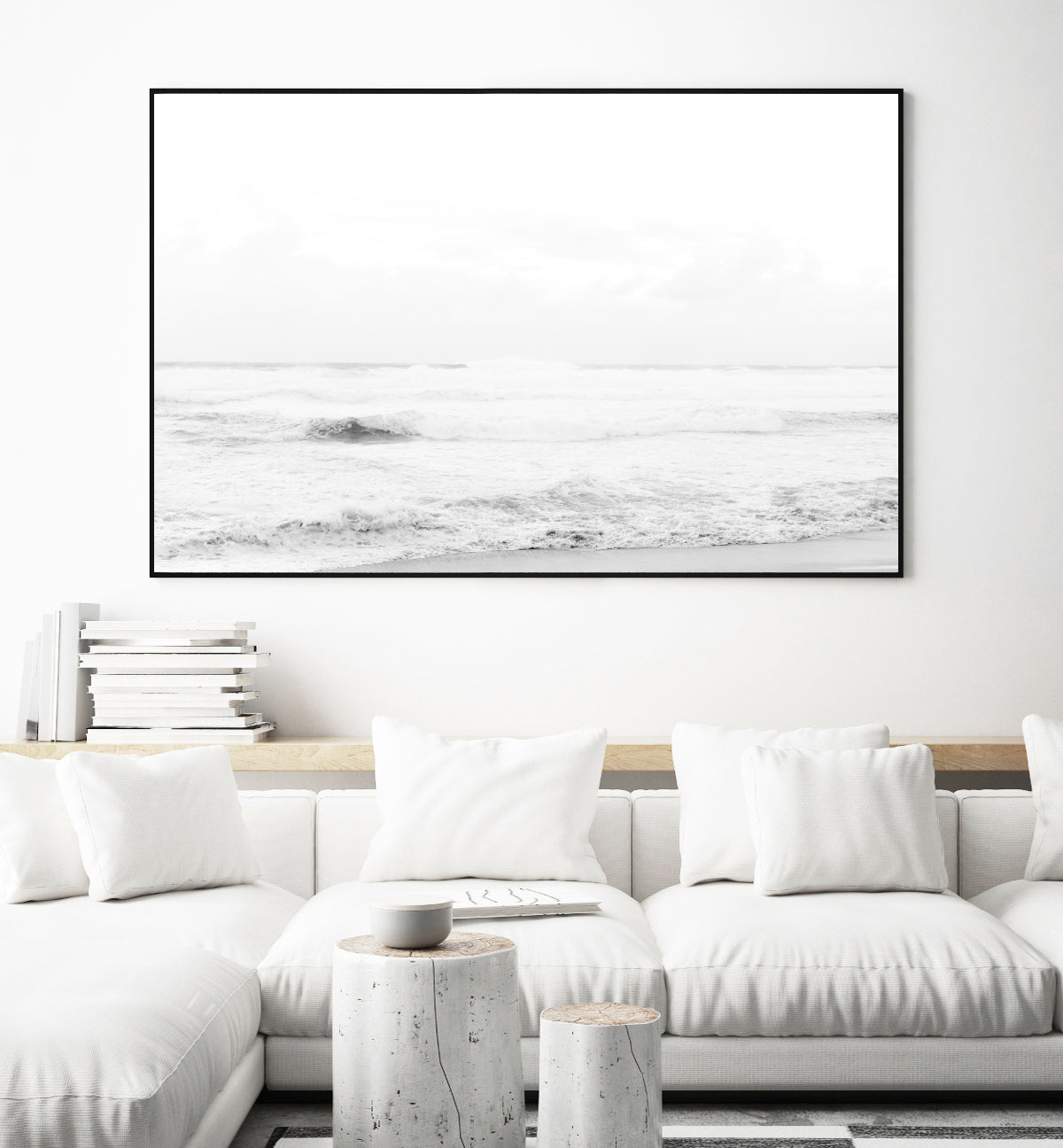 Coastal Wall Art, Black & White Beach Photography Print, Extra Large Wall Decor | arrtopia