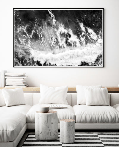 Black & White Coastal Wall Art, Aerial Wave Photography Print, Extra Large Wall Decor for Living Room | arrtopia