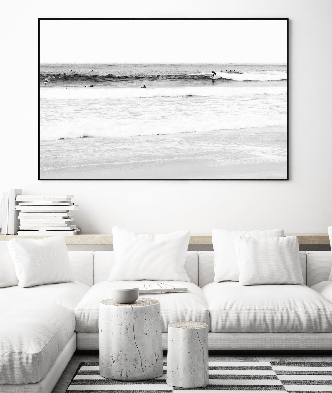 Black & White Coastal Wall Art, Manly Beach Surfers Photography Print, Extra Large Wall Decor | arrtopia