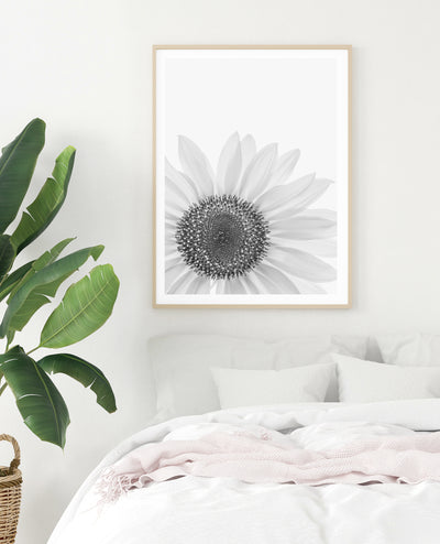 Black & White Floral Wall Art, Sunflower Print, Large Living Room Wall Decor | arrtopia