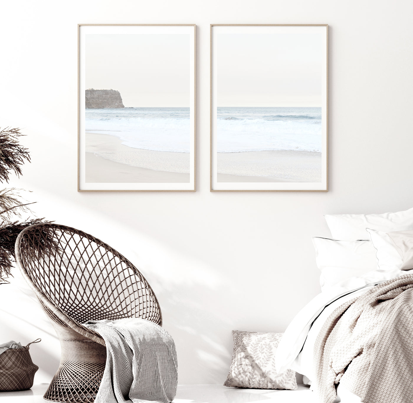 pastel beach wall art print set for bedroom, large coastal art | arrtopia