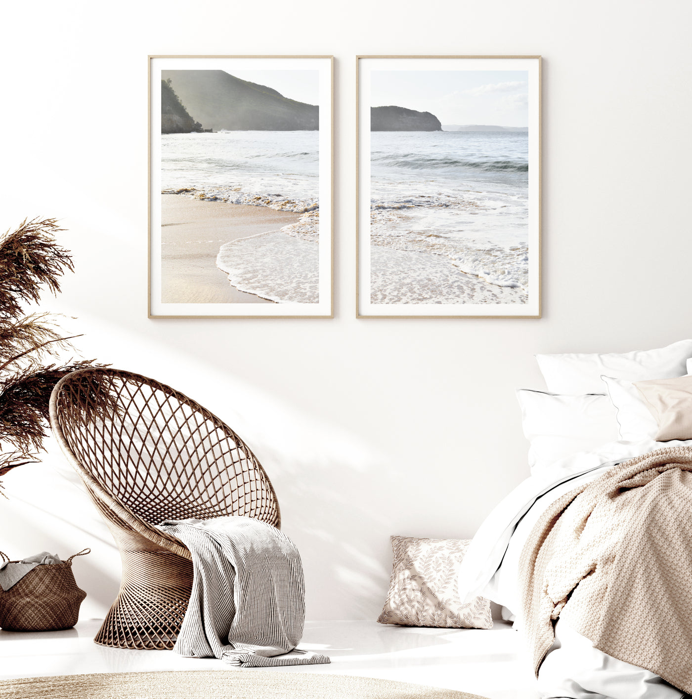 set of 2 beach wall art, neutral wall decor for bedroom | arrtopia