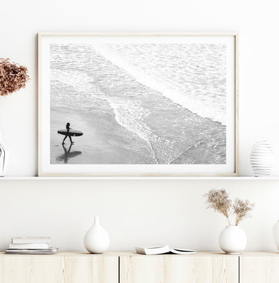 surfing art print, black & white coastal wall art | arrtopia