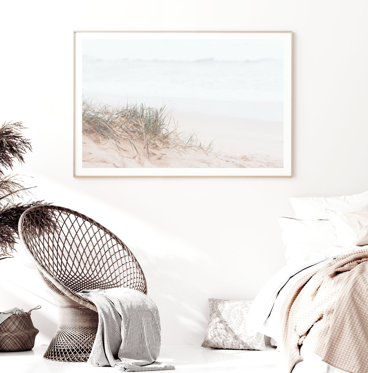 Neutral Coastal Wall Art, Minimalist Beach Photography Print, Extra Large Bedroom Wall Decor | arrtopia