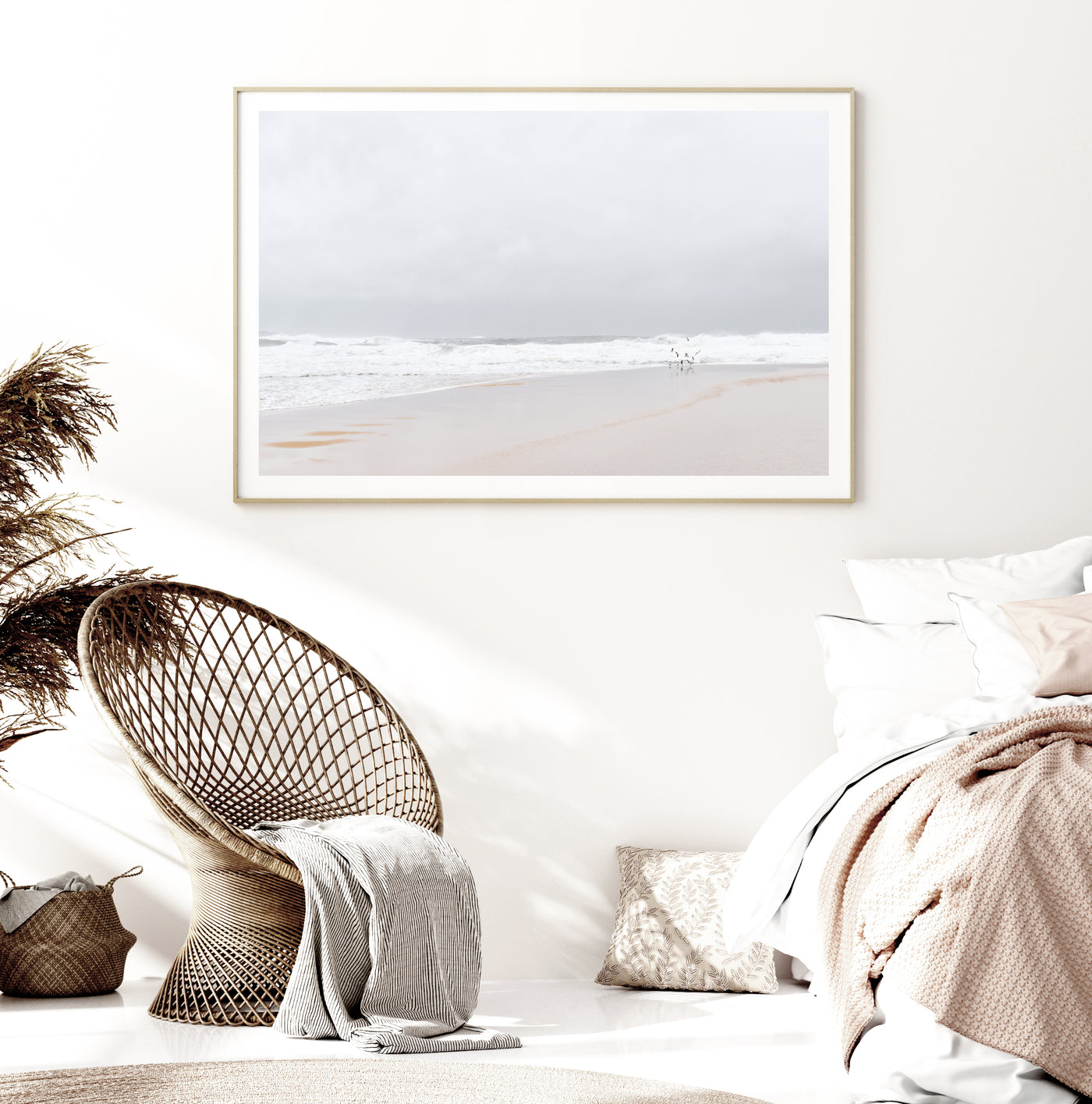 large pastel beach wall art print for bedroom by arrtopia