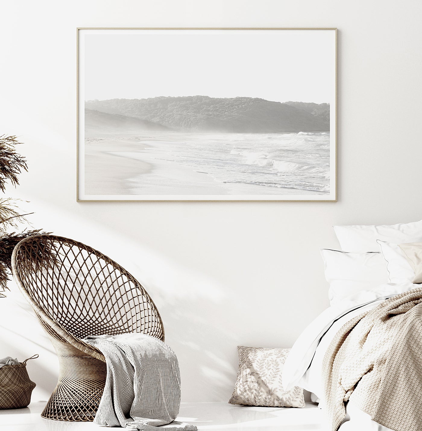 Neutral Coastal Wall Art, Black & White Beach Photography Print, Extra Large Wall Decor for Bedroom | arrtopia